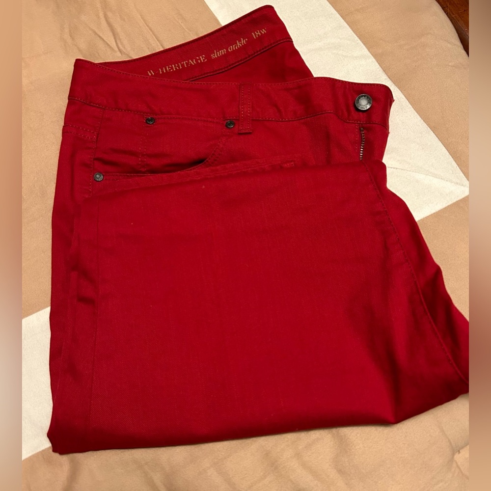 Talbots jeans. Heritage fit, slimming true red denim jeans. Worn once.
